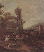 unknow artist An architectural capriccio with a cavalry engagement,a landscape beyond oil painting picture wholesale